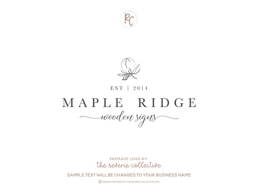 Maple Ridge | Premade Logo Design | Blossom, Fine Art, Farmhouse, Hand Drawn