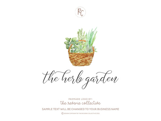 The Herb Garden | Premade Logo Design | Greenery, Basket, Nature, Food, Farmhouse