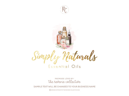 Simply Naturals | Premade Logo Design | Essential Oil, Gold Foil, Florals