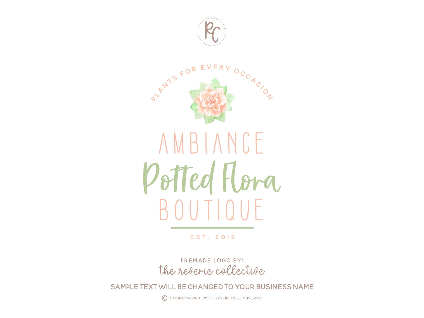 Ambiance Potted Flora | Premade Logo Design | Floral, Succulent, Plant, Watercolor