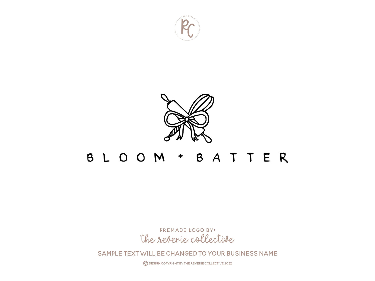 Bloom + Batter | Premade Logo Design | Baking, Doodle, Whisk, Rolling Pin