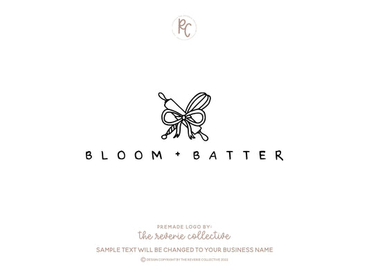 Bloom + Batter | Premade Logo Design | Baking, Doodle, Whisk, Rolling Pin