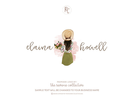 Elaina Howell | Premade Logo Design | Girl, Woman, Farmhouse, Flower Bouquet, Sun Hat
