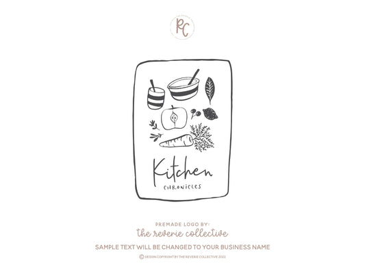 Kitchen Chronicles | Premade Logo Design | Bowl, Cup, Vegetable, Fruit, Hand Drawn