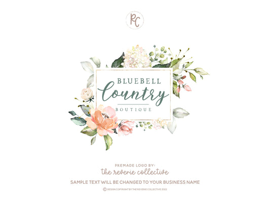 Bluebell Country | Premade Logo Design | Watercolor Floral, Bouquet, Farmhouse