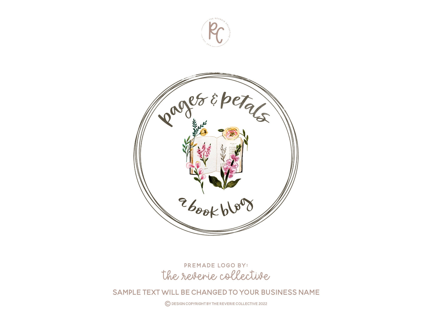 Pages & Petals | Premade Logo Design | Floral, Open Book, Farmhouse, Rustic