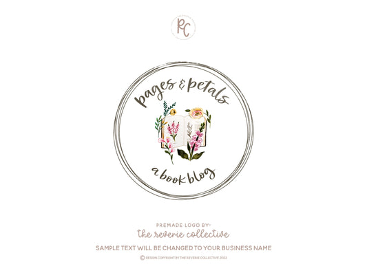 Pages & Petals | Premade Logo Design | Floral, Open Book, Farmhouse, Rustic