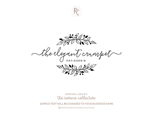 The Elegant Crumpet | Premade Logo Design | Floral, Hand Drawn, Wreath, Farmhouse