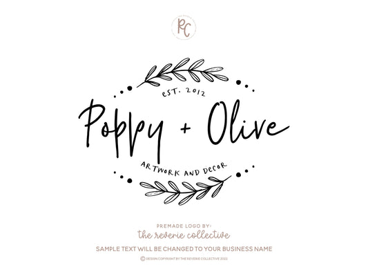 Poppy + Olive | Premade Logo Design | Laurel, Rustic, Wreath, Branch, Farmhouse