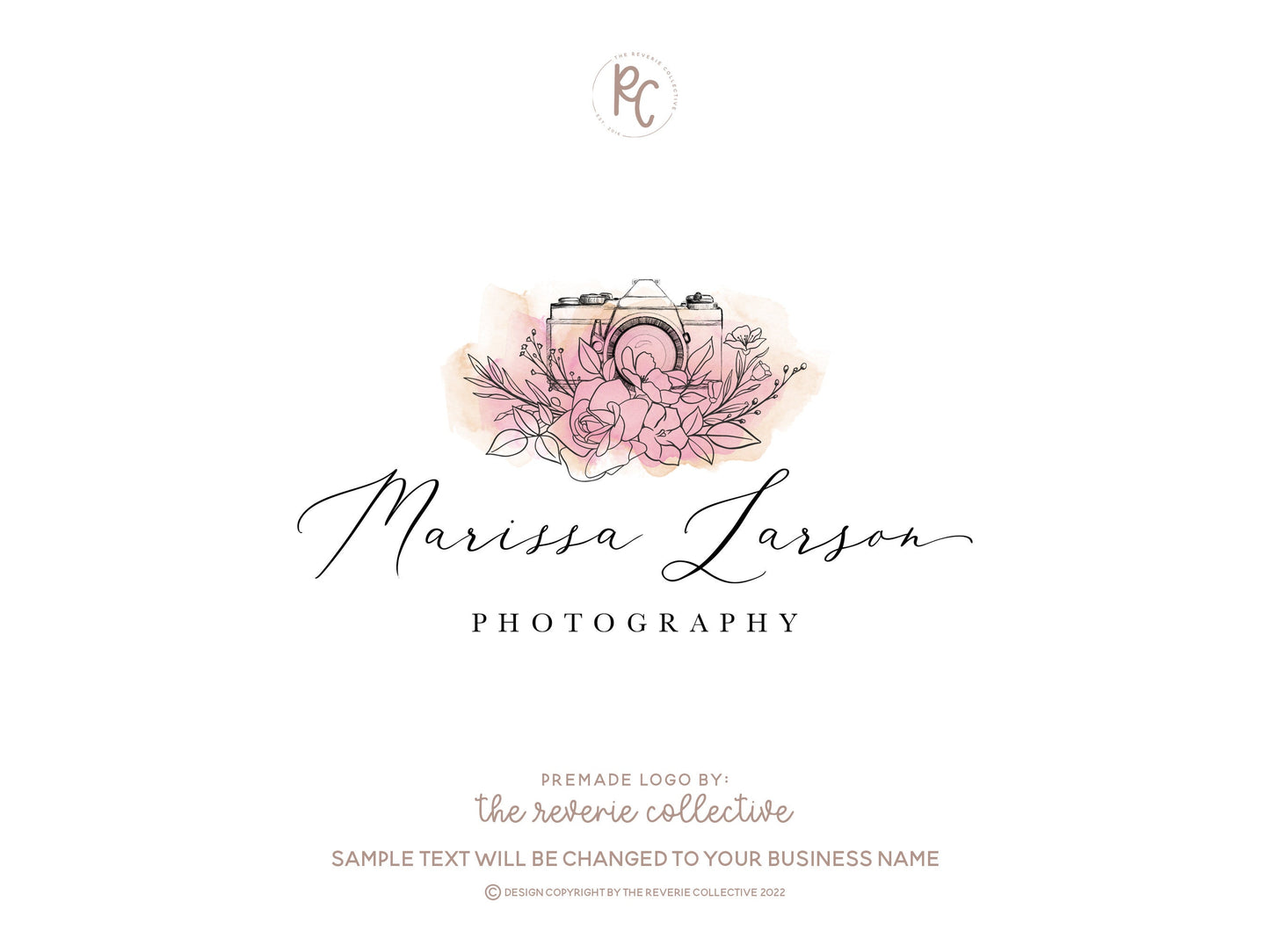 Marissa Larson | Premade Logo Design | Watercolor, Camera, Photography, Floral, Fine Art
