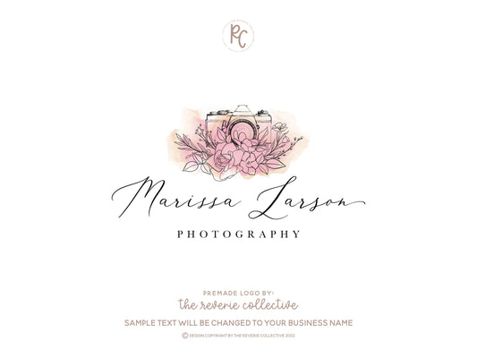 Marissa Larson | Premade Logo Design | Watercolor, Camera, Photography, Floral, Fine Art
