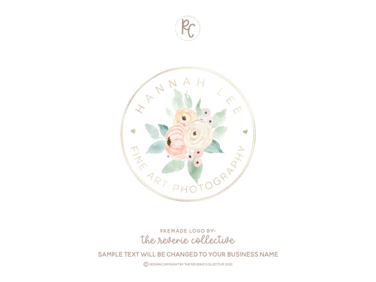 Hannah Lee | Premade Logo Design | Watercolor Floral, Gold Foil, Round, Pastel