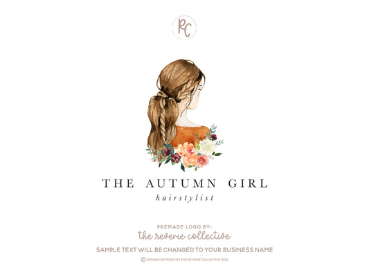 The Autumn Girl | Premade Logo Design | Woman, Hair, Floral, Farmhouse, Braid, Fashion