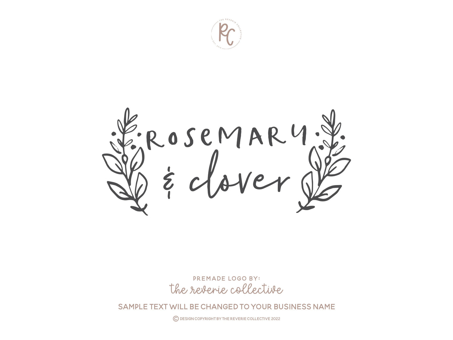 Rosemary & Clover | Premade Logo Design | Farmhouse, Laurel Wreath, Botanical