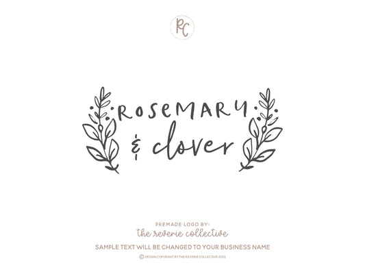 Rosemary & Clover | Premade Logo Design | Farmhouse, Laurel Wreath, Botanical