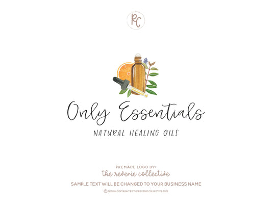 Only Essentials | Premade Logo Design | Essential Oil, Orange, Herbs, Watercolor