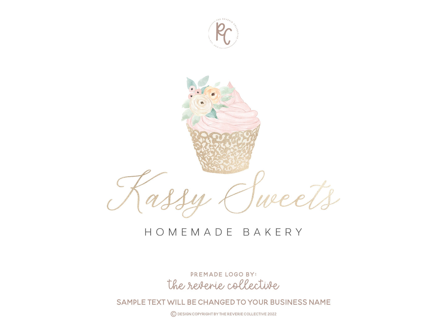 Kassy Sweets | Premade Logo Design | Cupcake, Watercolor, Bakery, Feminine