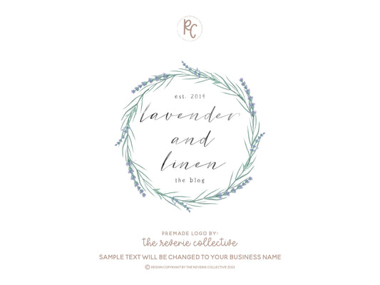 Lavender and Linen | Premade Logo Design | Wreath, Rustic, Farmhouse, Floral