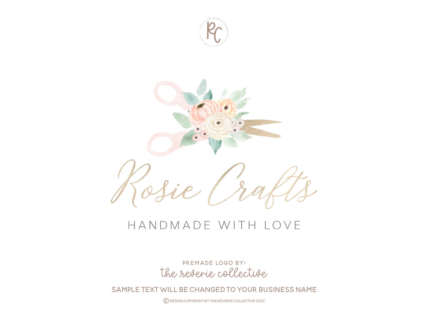 Rosie Crafts | Premade Logo Design | Scissors, Floral, Pastel, Craft, Feminine