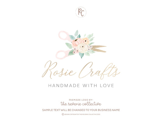 Rosie Crafts | Premade Logo Design | Scissors, Floral, Pastel, Craft, Feminine
