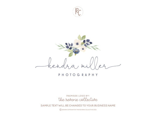 Kendra Miller | Premade Logo Design | Blue Flower, Farmhouse, Photography