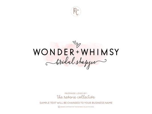 Wonder + Whimsy | Premade Logo Design | Watercolor, Hearts, Girly, Whimsical