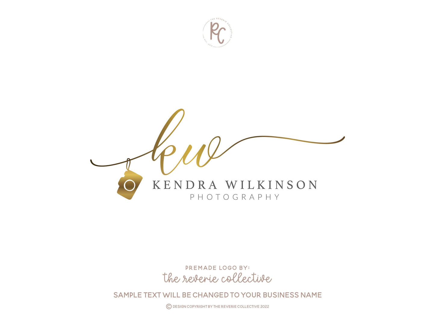 Kendra Wilkinson | Premade Logo Design | Camera, Photography, Gold Foil, Initials