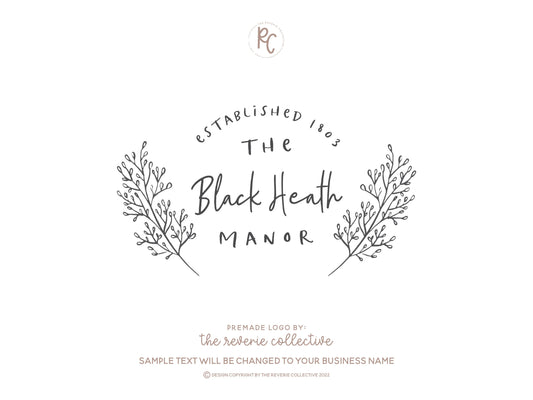 The Black Hearth Manor | Premade Logo Design | Farmhouse, Hand Drawn, Branch