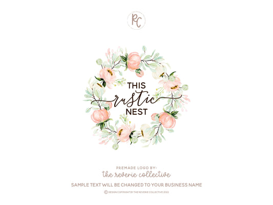 This Rustic Nest | Premade Logo Design | Wreath, Shabby Chic, Florist, Floral, Peony