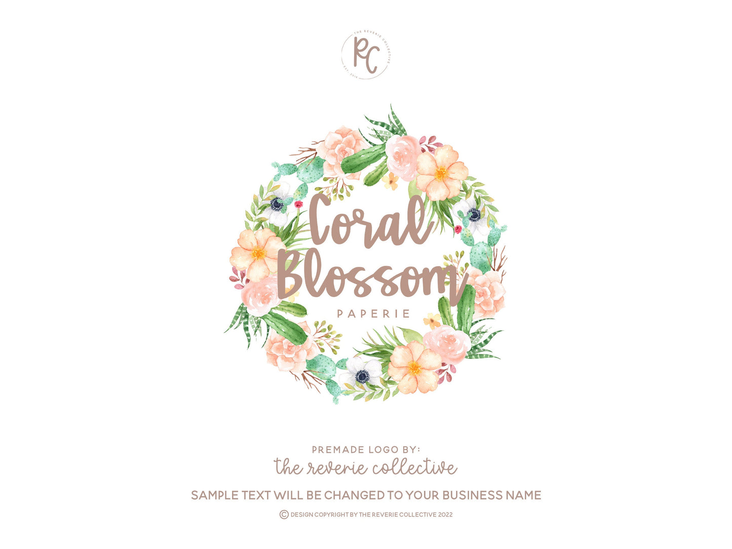 Coral Blossom | Premade Logo Design | Floral, Cactus, Succulent, Tropical, Wreath