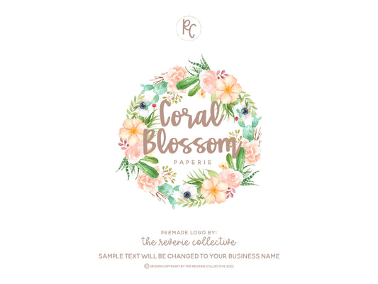Coral Blossom | Premade Logo Design | Floral, Cactus, Succulent, Tropical, Wreath