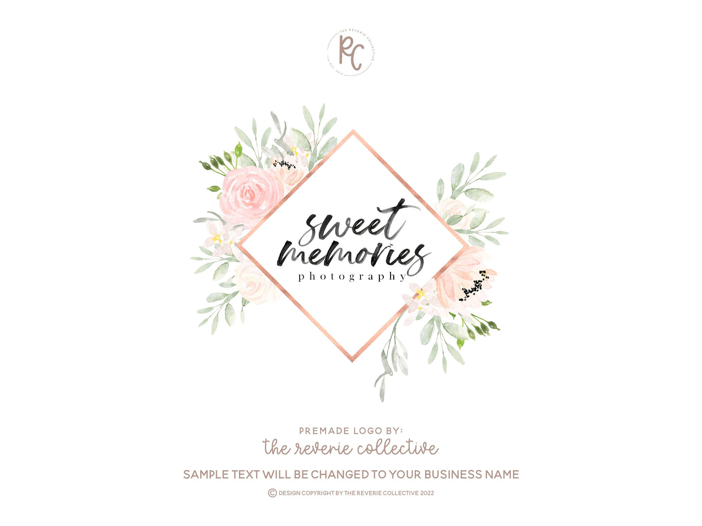 Sweet Memories | Premade Logo Design | Watercolor Floral, Pastel, Calligraphy, Florist