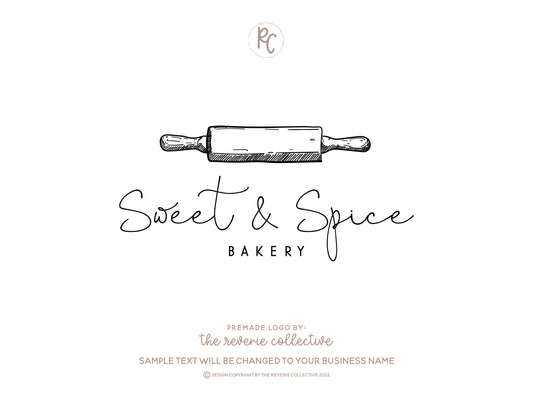 Sweet & Spice | Premade Logo Design | Rolling Pin, Bakery, Minimal, Hand Drawn