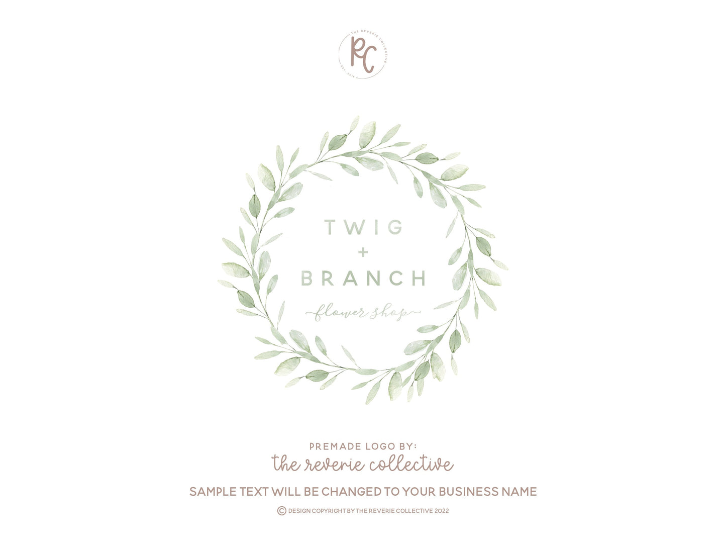 Twig + Branch | Premade Logo Design | Watercolor, Rustic, Eucalyptus, Greenery, Botanical