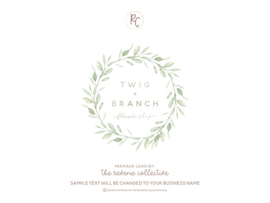 Twig + Branch | Premade Logo Design | Watercolor, Rustic, Eucalyptus, Greenery, Botanical