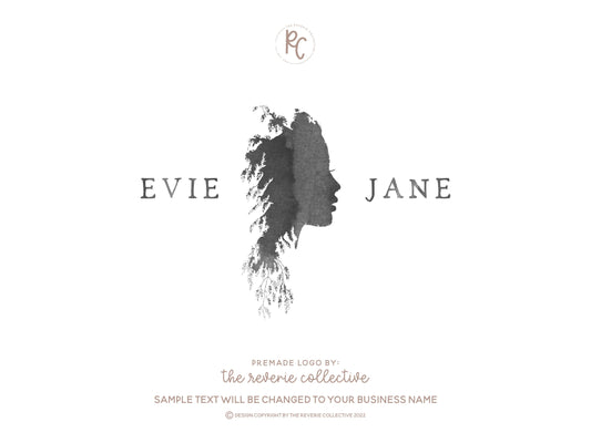 Evie Jane | Premade Logo Design | Girl, Silhouette, Rustic Floral, Vines, Watercolor