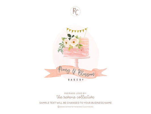 Peony & Blossom | Premade Logo Design | Cake, Banner, Wedding, Bakery, Feminine