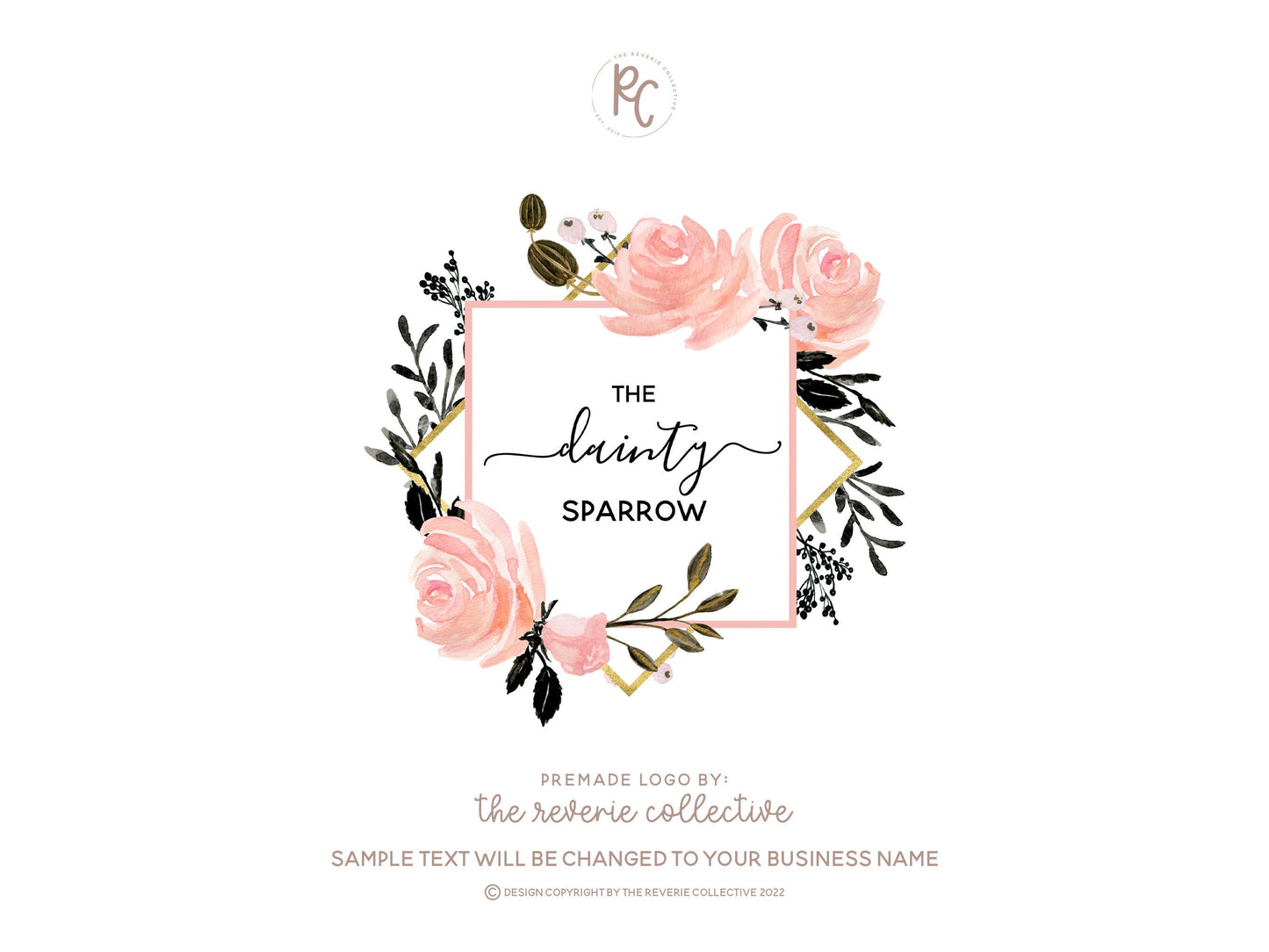 The Dainty Sparrow | Premade Logo Design | Watercolor Floral, Geometric Frame, Florist