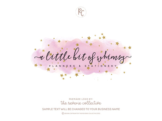 A Little Bit Of Whimsy | Premade Logo Design | Watercolor, Pastel, Stars, Glitter, Handwritten