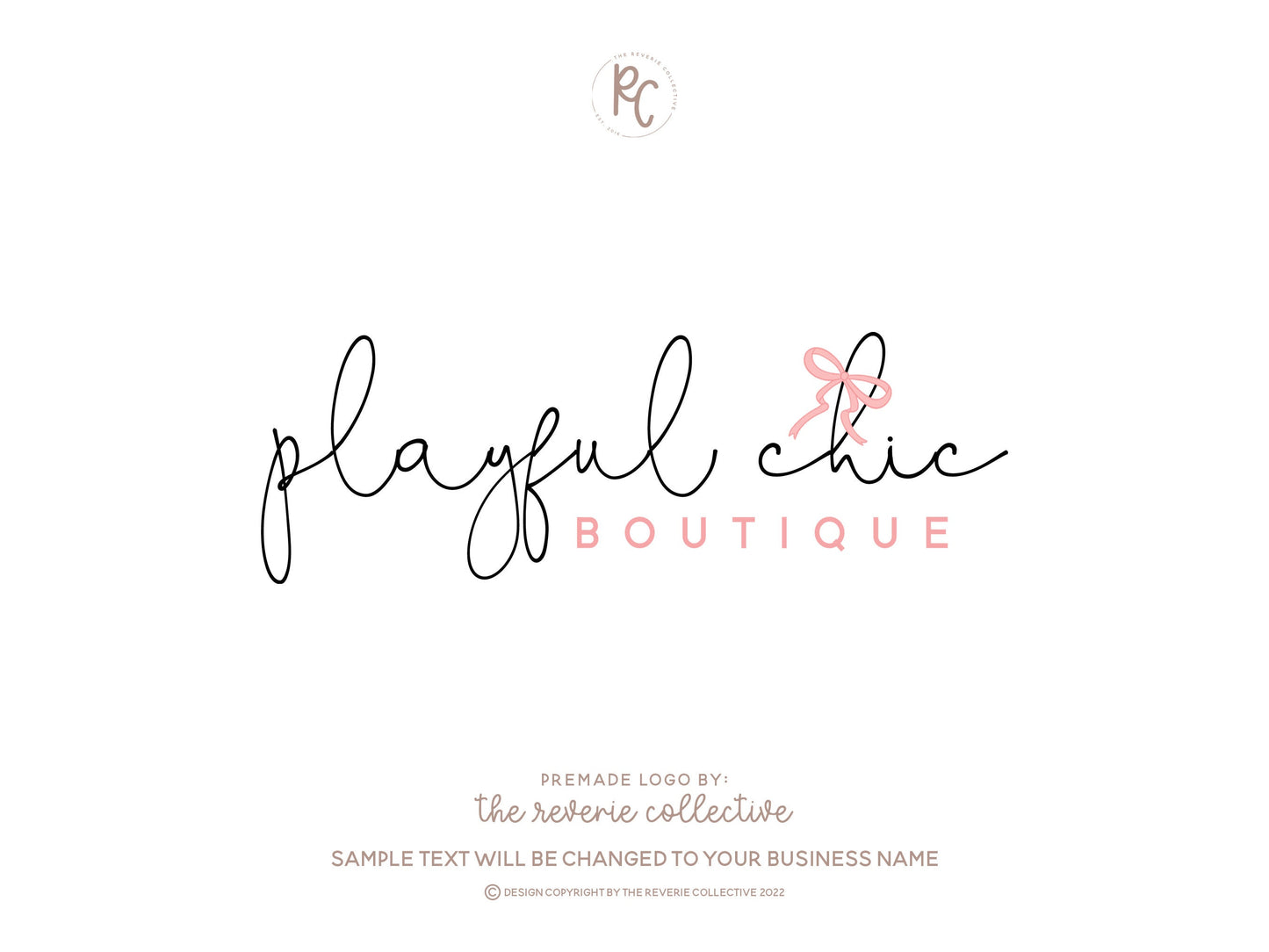 Playful Chic | Premade Logo Design | Pink Bow, Fashion, Girly, Feminine