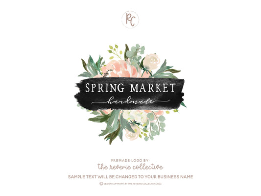 Spring Market | Premade Logo Design | Watercolor Floral, Farmhouse, Wreath, Banner
