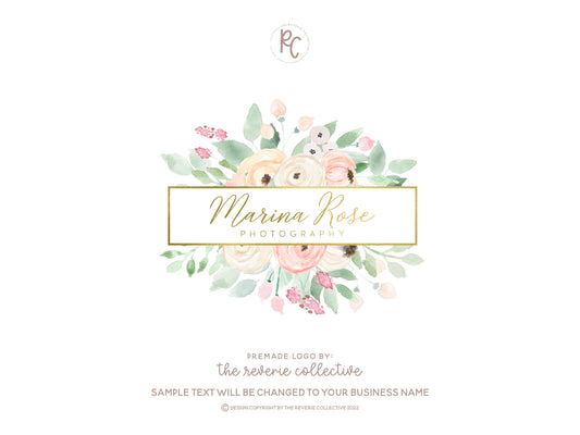 Marina Rose | Premade Logo Design | Floral, Gold Foil, Feminine, Pastel, Girly