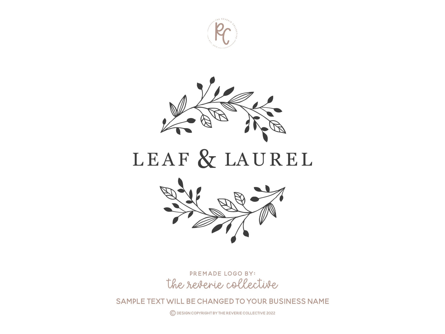 Leaf & Laurel | Premade Logo Design | Rustic, Wreath, Farmhouse, Branch