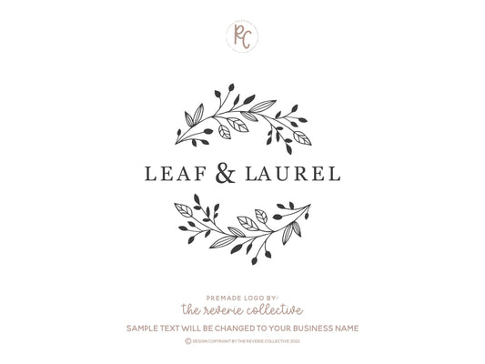 Leaf & Laurel | Premade Logo Design | Rustic, Wreath, Farmhouse, Branch