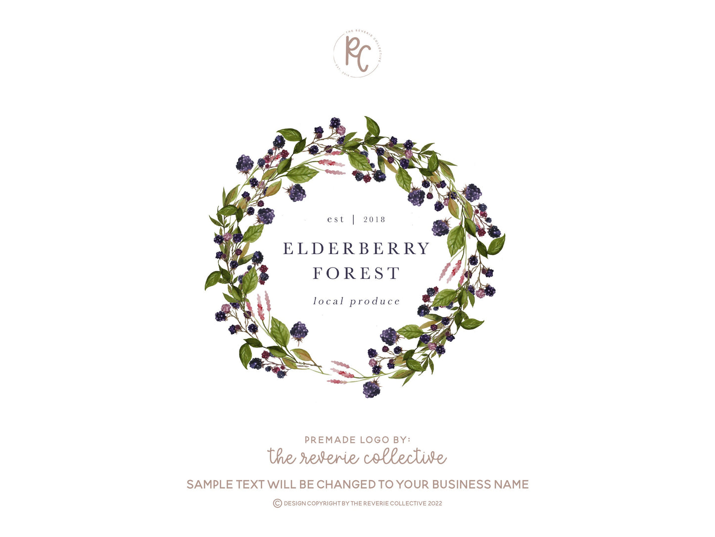 Elderberry Forest | Premade Logo Design | Berry, Watercolor Floral, Wreath