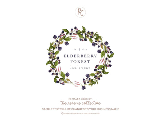 Elderberry Forest | Premade Logo Design | Berry, Watercolor Floral, Wreath