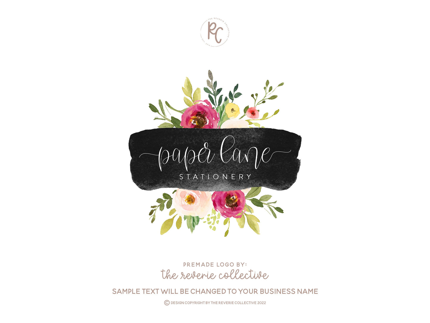 Paper Lane | Premade Logo Design | Watercolor Floral, Chalkboard, Garden, Bouquet