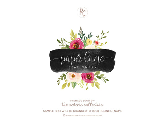 Paper Lane | Premade Logo Design | Watercolor Floral, Chalkboard, Garden, Bouquet