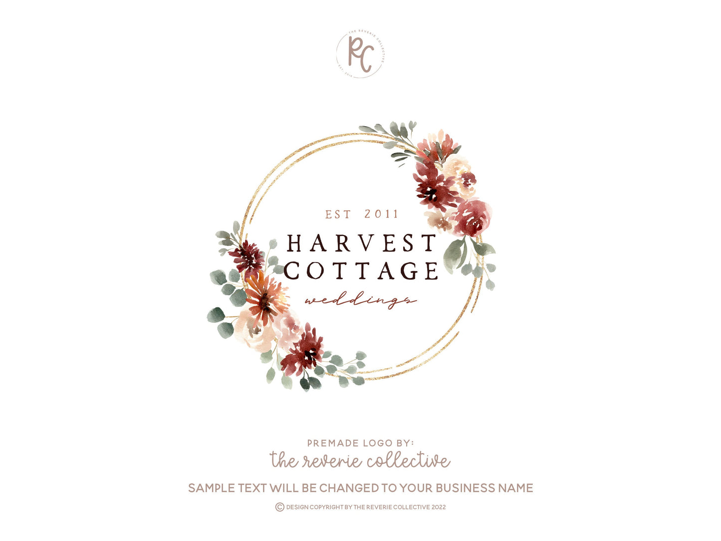 Harvest Cottage | Premade Logo Design | Autumn, Floral Bouquet, Gold Foil