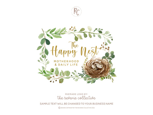 The Happy Nest | Premade Logo Design | Bird, Rustic, Farmhouse, Botanical